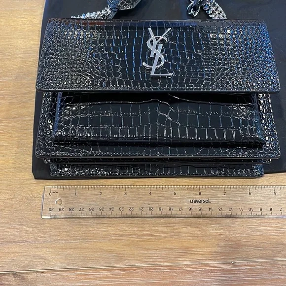 Saint Laurent Sunset Medium Crocodile-Embossed Crossbody Bag - Picture 9 of 11